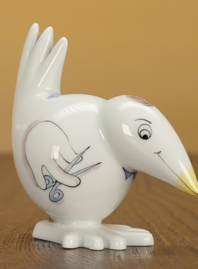 趣味小鸟理发师小型瓷偶摆件