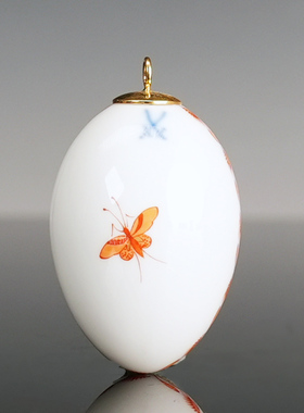 柿红色印度花卉彩绘描金挂饰