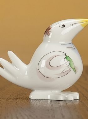 趣味小鸟记者小型瓷偶摆件