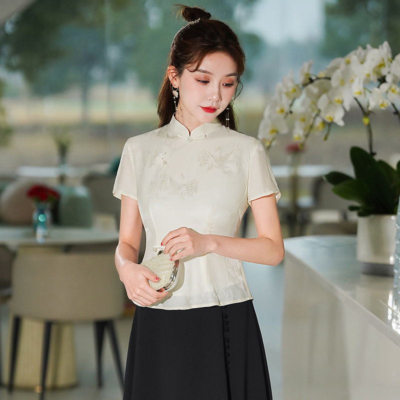 秀观唐盈鹊2023夏季新款修身软旗袍 秀观唐服饰上衣