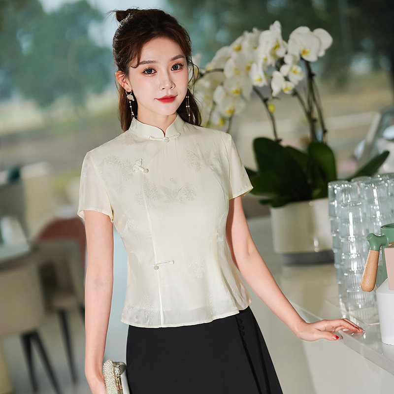 秀观唐盈鹊2023夏季新款修身软旗袍 秀观唐服饰上衣