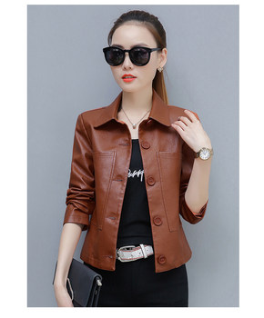 Spring and Autumn women's native coat PU leather coat Piyouchak Korean style coat leather U leather jacket motorcycle suit Jakkakjiak