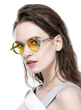 潮款偏光复古圆形框遮阳男女墨镜