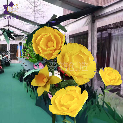 大型婚礼背景墙场景道具路引花婚庆舞台现场布置装饰橱窗仿真纸花 - 图0