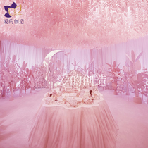 Large Wedding Stage Arrangement Wedding Backdrop Wall Arrangement Solid Handmade Paper Flowers Decoration Pink Forest Series