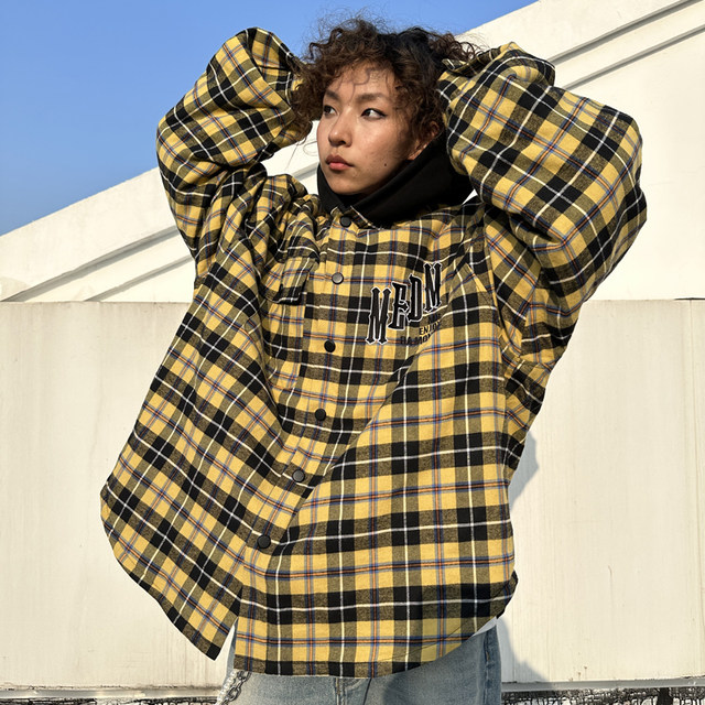 MEDM plaid hooded cotton jacket for men and women, spring American retro casual loose fitting cotton jacket Instagram trend