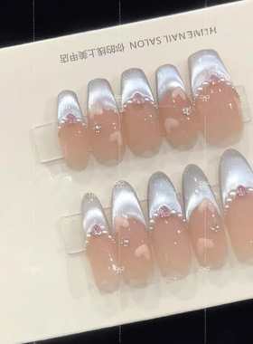 【奶蓝甜心】新款蓝色系高级纯欲风纯手工穿戴甲光疗显白美甲批发
