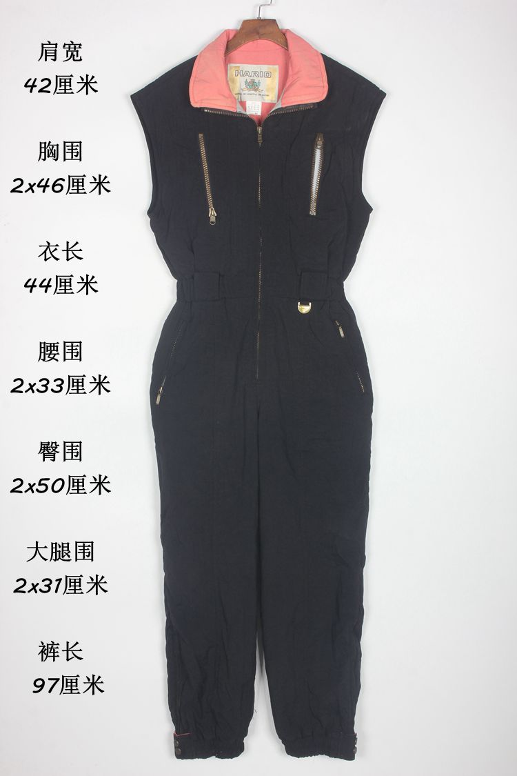 L1古着vintage户外滑雪服单板双板连体女防水冬季保暖无袖滑雪裤