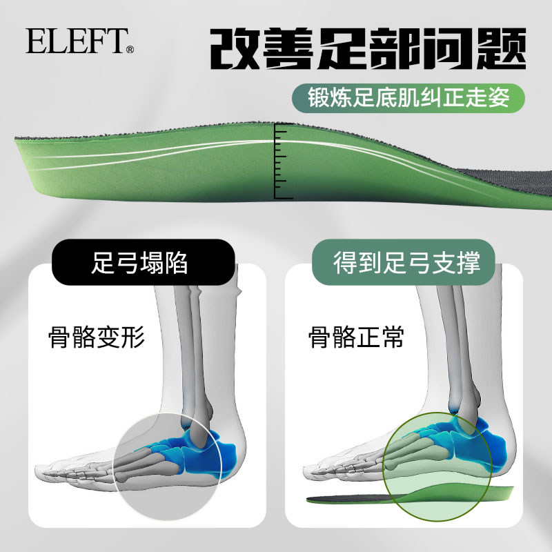 eleft轻盈矫正鞋垫扁平足鞋垫矫正鞋垫足弓垫矫形高足弓内八久站 - 图0