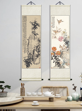 清郑板桥墨竹图丝绸画卷轴画成品挂画仿古卷轴名家字画茶楼挂画