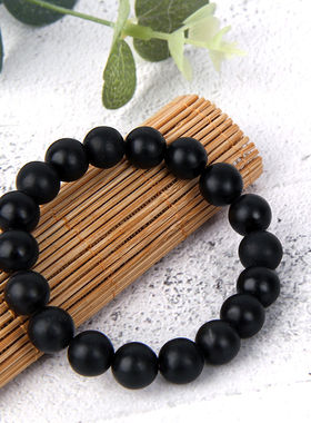 天然泗滨黑砭石圆珠手链男女通用手串调理手腕舒筋通络