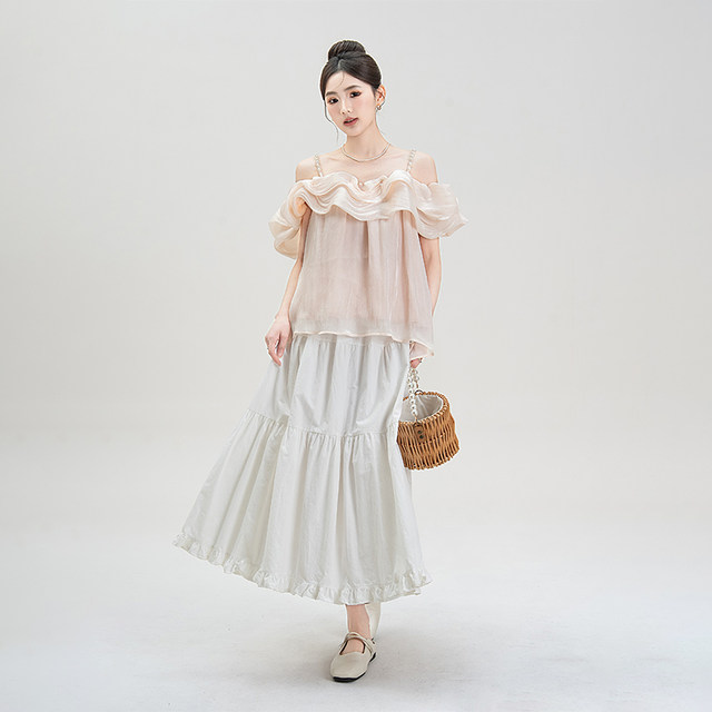 ເສື້ອຢືດ chiffon ແຂບບ່າດຽວສີບົວສຳລັບຜູ້ຍິງ