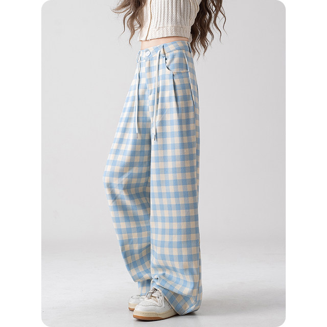 Dopamine ສີຟ້າ plaid ກາງເກງຂາກວ້າງສໍາລັບແມ່ຍິງ