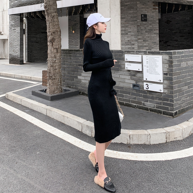 黑色针织秋冬2021新款高领连衣裙 nurtureone妮茨维旗舰连衣裙