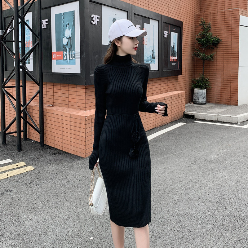 黑色针织秋冬2021新款高领连衣裙 nurtureone妮茨维旗舰连衣裙