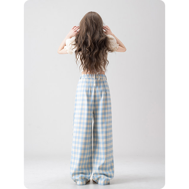 Dopamine ສີຟ້າ plaid ກາງເກງຂາກວ້າງສໍາລັບແມ່ຍິງ