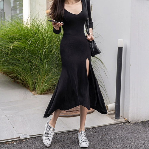 Сексуальное платье, длинная юбка, V-образный вырез, коллекция 2023, в обтяжку, средней длины