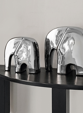 浴舍现代极简风银黑色装饰品大象摆件客厅书柜酒柜抽象创意小摆设