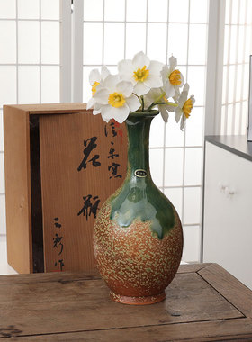 日本进口花瓶日式柴烧花器信乐烧