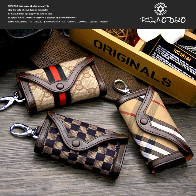经典印花帆布+牛皮女式车钥匙包 pilaoduo箱包钥匙包