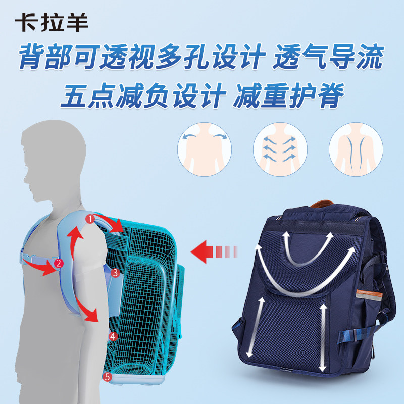 卡拉羊初中生大容量立体女男双肩包 卡拉羊双肩背包