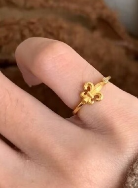 欧美复中古鸢尾花戒指轻奢小众高端级设计感气质名媛925纯银金色