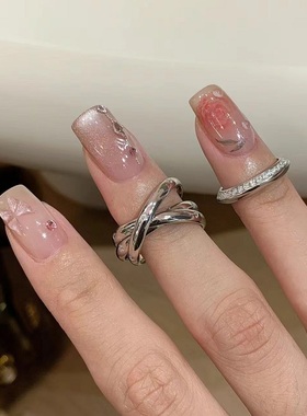 欧美复中古镶钻轻奢小众高端级设计感气质名媛拉丝飞碟尾戒指纯银