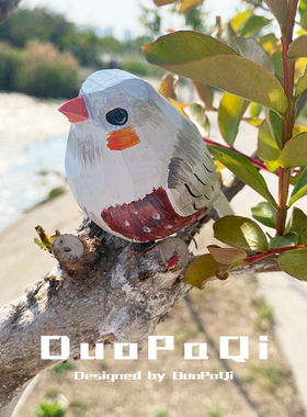 纯手工木雕小鸟摆件卡通桌面