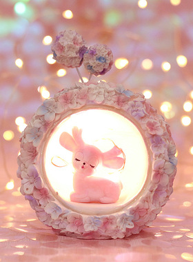 创意鹿角女孩小夜灯摆件可爱少女