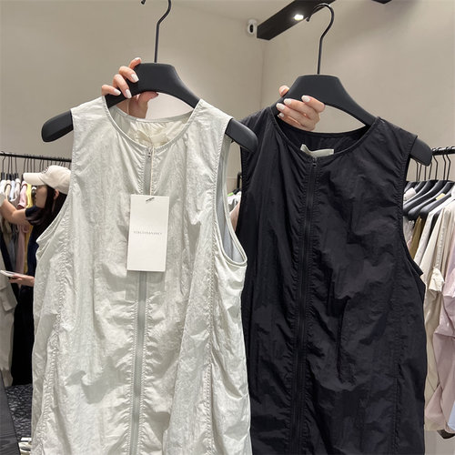 FN2024夏季新款圆领宽松拉链背心裙女休闲抽绳连体长裙连衣裙1151 - 图0