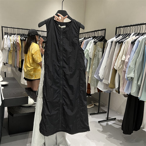 FN2024夏季新款圆领宽松拉链背心裙女休闲抽绳连体长裙连衣裙1151 - 图3