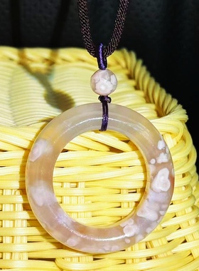 天然樱花玛瑙吊坠平安母子扣毛衣项链坠粉水晶玛瑙男女饰品礼物