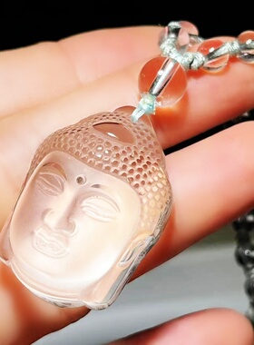 纯天然白水晶观音头吊坠男女饰品
