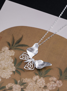 蝴蝶项链925银文艺风女