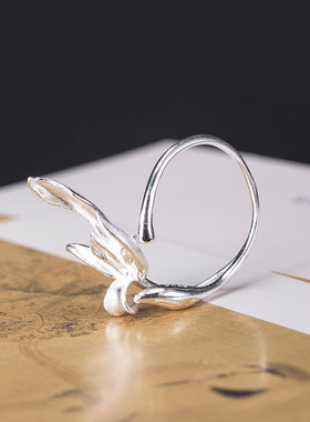 纯银开口手饰品复古风花朵戒指