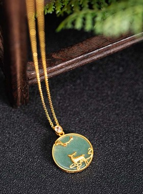 梅花小鹿项链东陵玉女925银