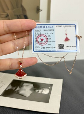 品牌精工！  S925通体纯银 天然红玛瑙 小扇子细锁骨项链女礼物