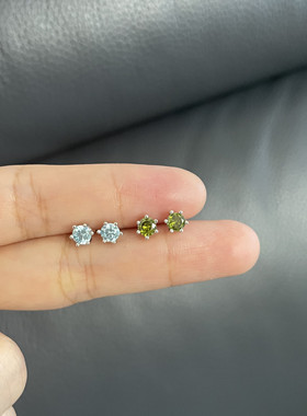 彩色锆石水钻通体S925纯银耳钉