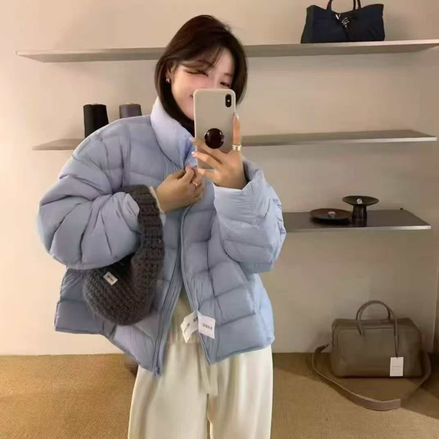 云感泡芙排骨羽绒服女2025短款新款韩版立领保暖加厚简约百搭外套 - 图2