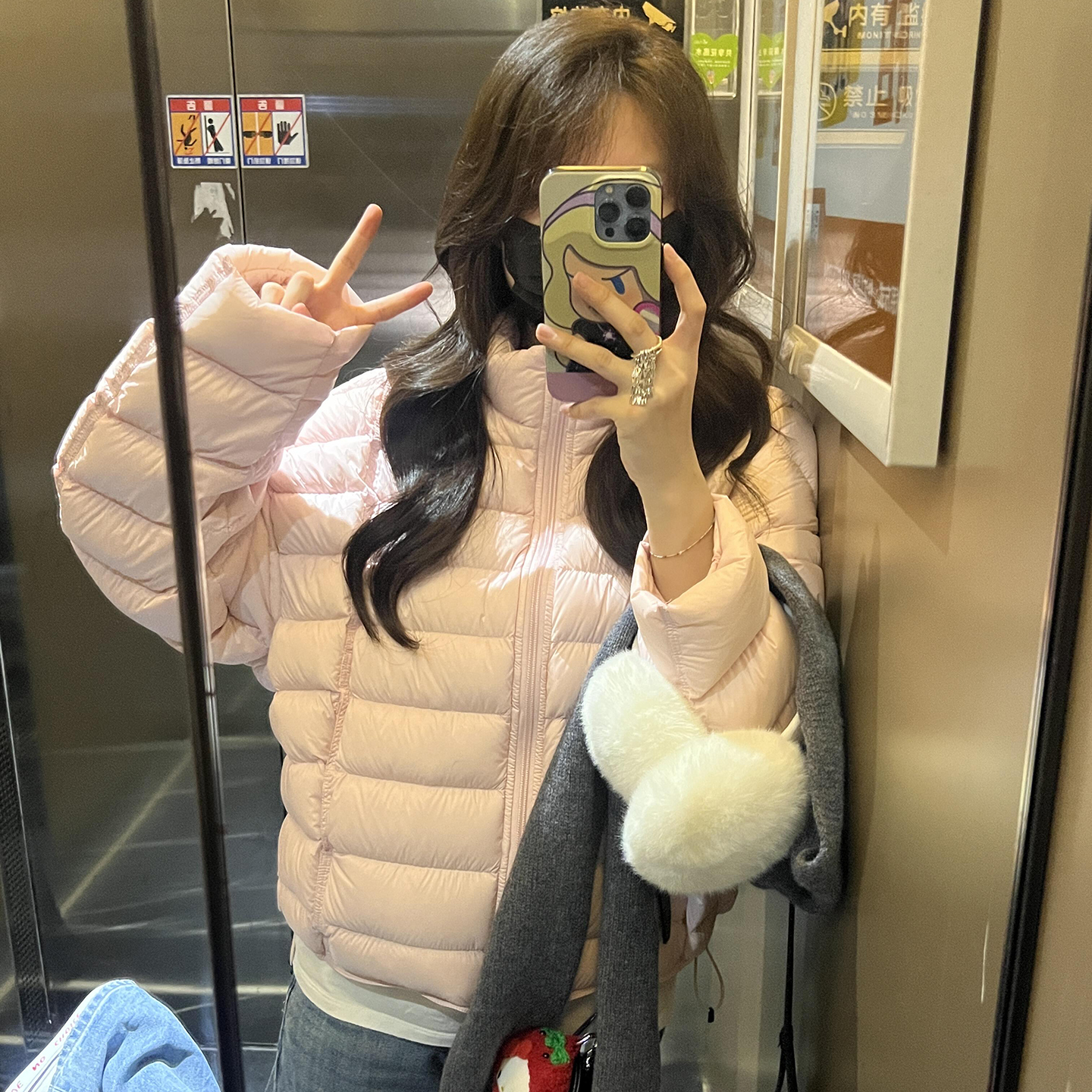 云感泡芙排骨羽绒服女2025短款新款韩版立领保暖加厚简约百搭外套 - 图1