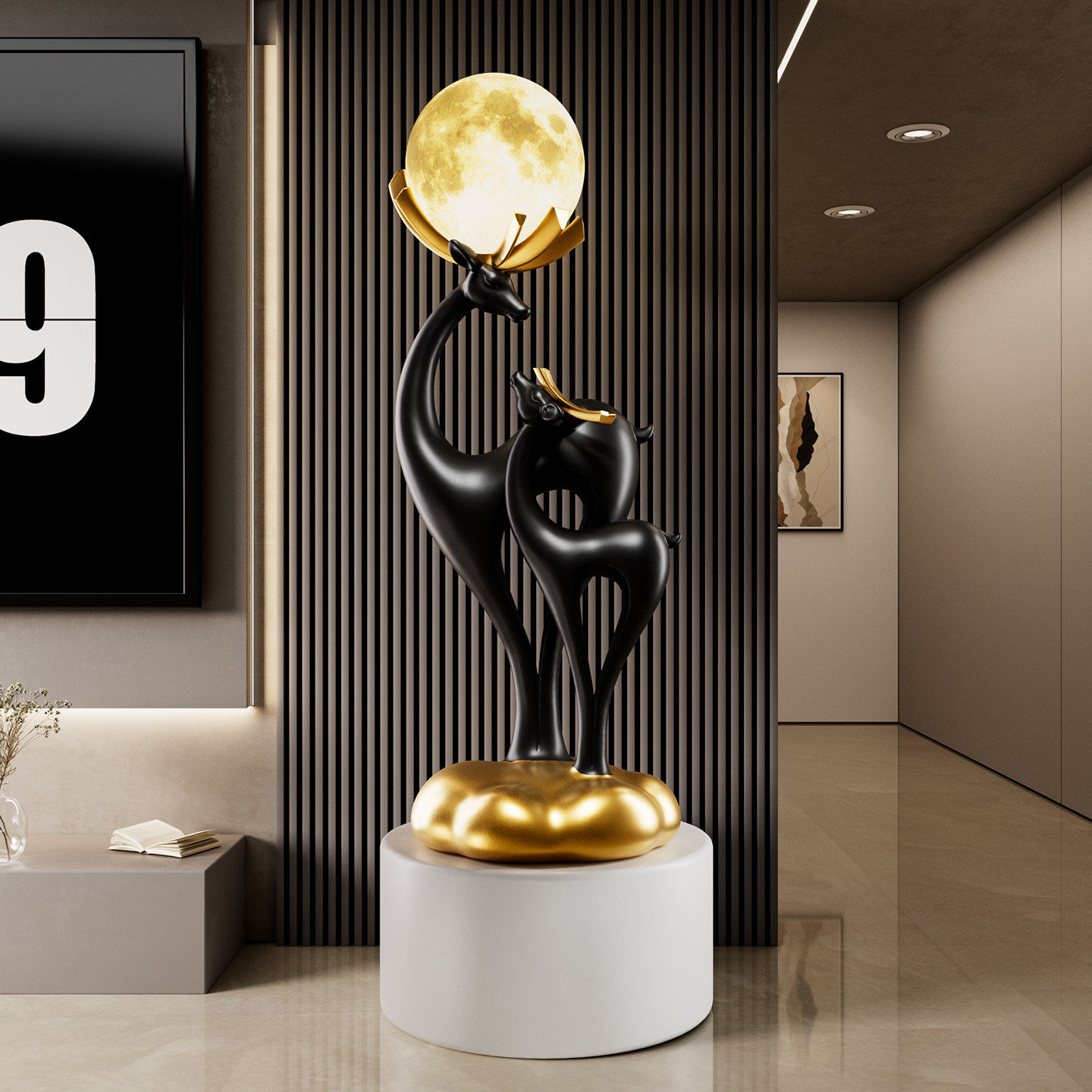 招财鹿落地摆件轻奢高级感客厅电视柜沙发旁边氛围灯乔迁新居礼物,淘宝优惠券,粉丝福利购,淘宝优惠卷