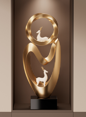 招财鹿入户玄关装饰摆轻奢高档客厅电视柜壁龛造景工艺品2025新款