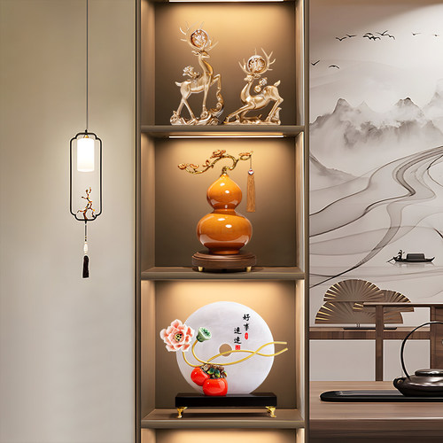 新中式陶瓷葫芦摆件客厅玄关电视柜酒柜装饰搬家礼物乔迁新居礼品 - 图3