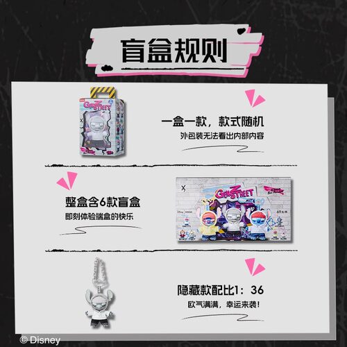MINISO名创优品迪士尼史迪奇GenZ街头系列搪胶毛绒盲盒挂件公仔 - 图1
