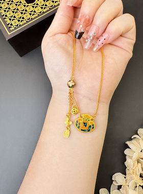 古法沙金珐琅彩小元宝钱袋吊坠项链女款袋袋有财蝴蝶流苏项链送礼