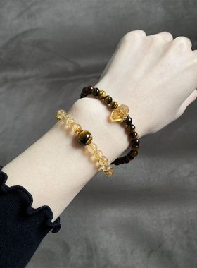 原创日照金山招财虎眼水晶手串双圈手链男女多层小众手链时尚情侣