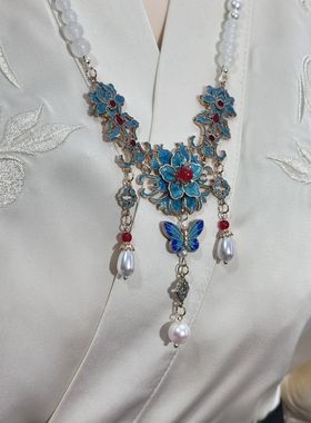 汉服马面裙项链平安锁背云流苏璎珞新中式原创古风仿珍珠旗袍项链