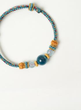 潮汐【中国敦煌玉石研究所&】蓝色糖心玛瑙手绳玉石手链