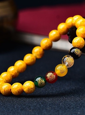 正品原矿雄黄晶体砂五路财神手链本命年朱砂手串男女文玩手串念珠