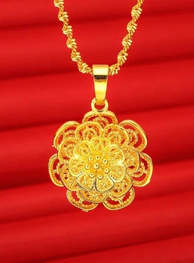 香港项链越南纯沙金牡丹花相亲